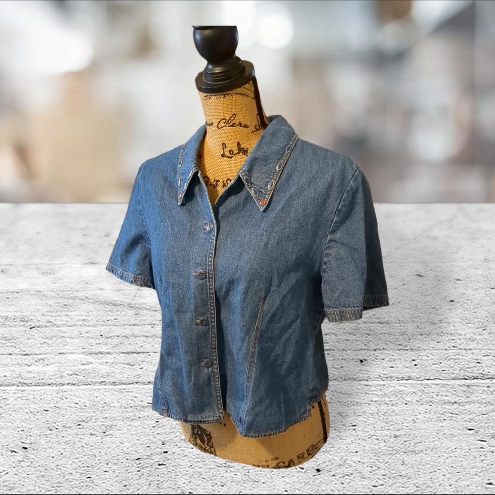 Jessica Howard cropped denim top size 10 - Picture 3 of 10